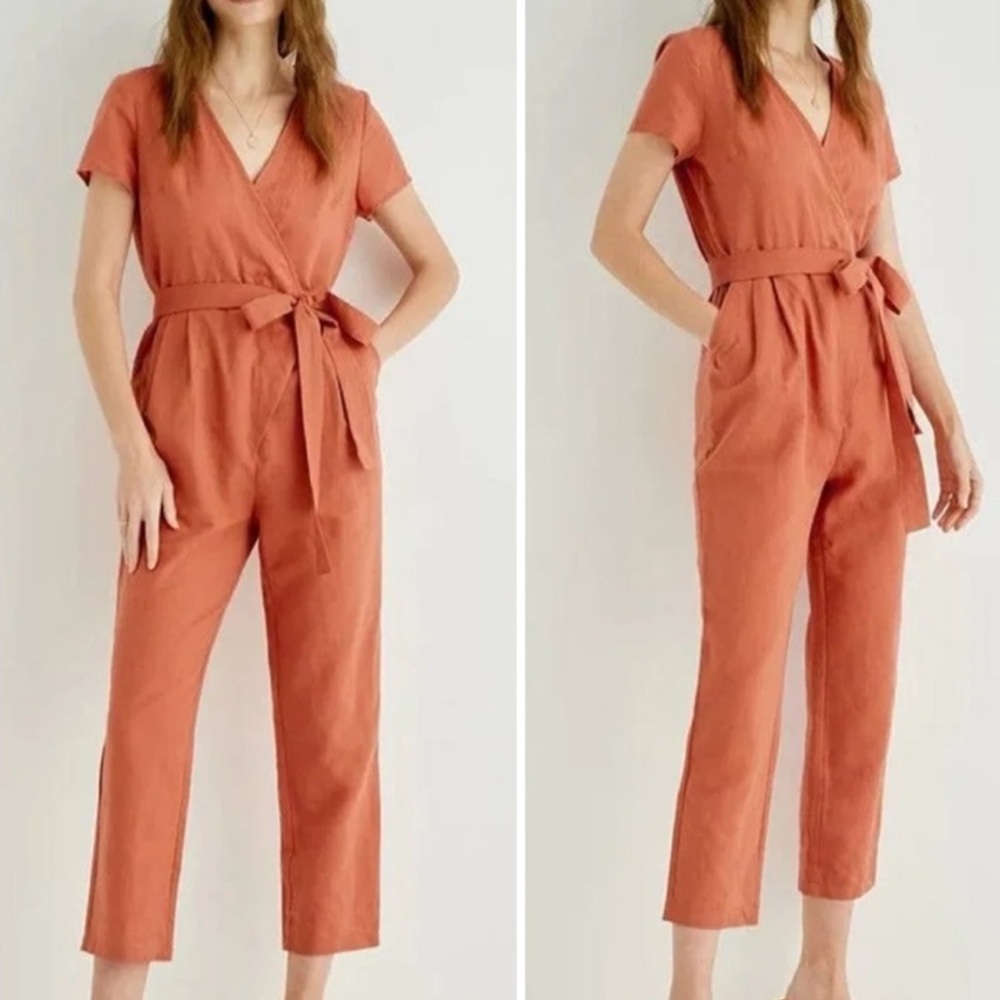 Grae Cove NEW Coral Orange Belted Wrap Style Lightweight Jumpsuit Size Small‎